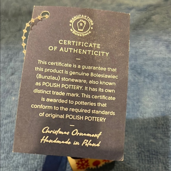 Polish Pottery Carriage Ornament with Blue Ribbon - Picture 2 of 4